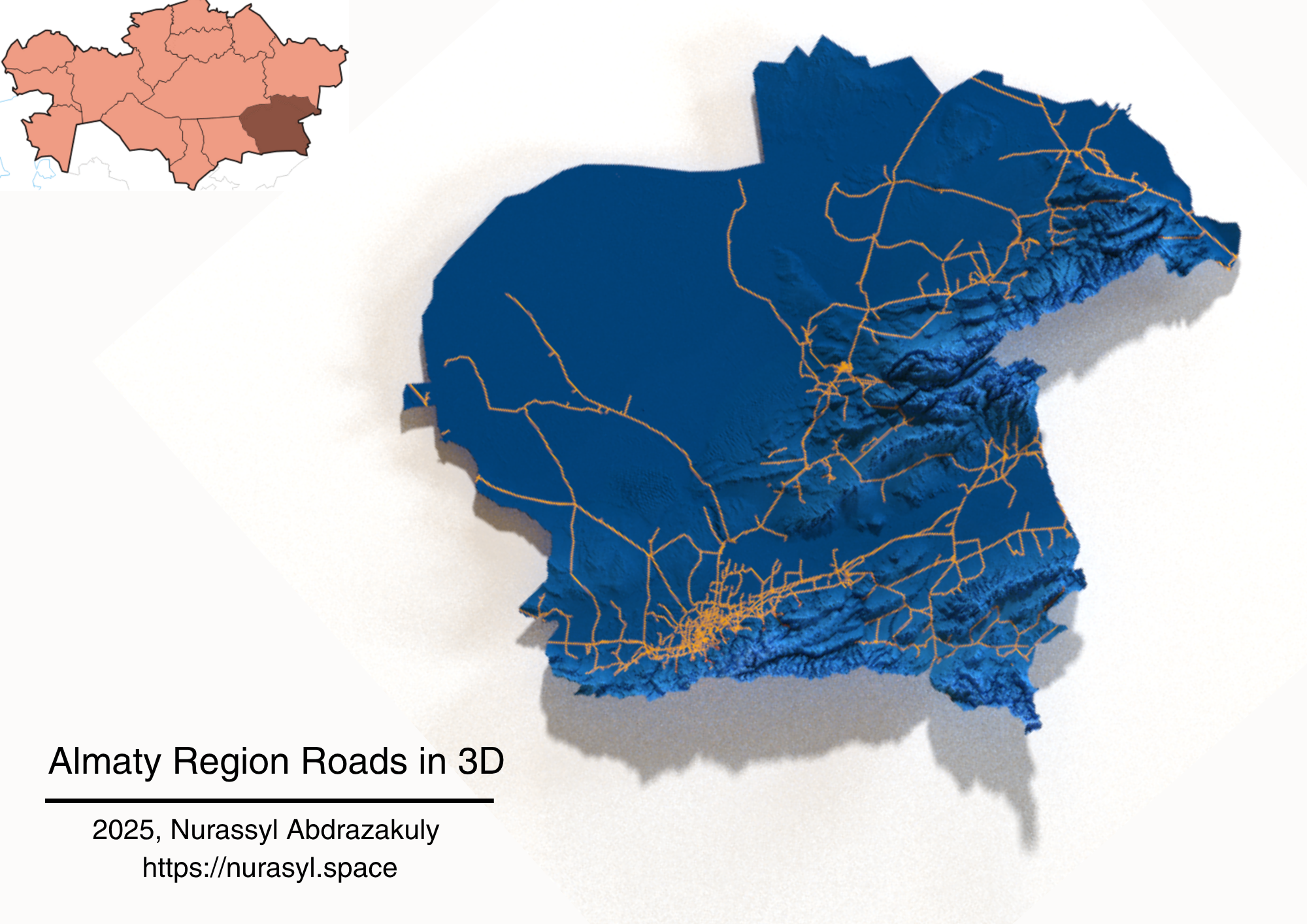 Almaty Region Roads in 3D